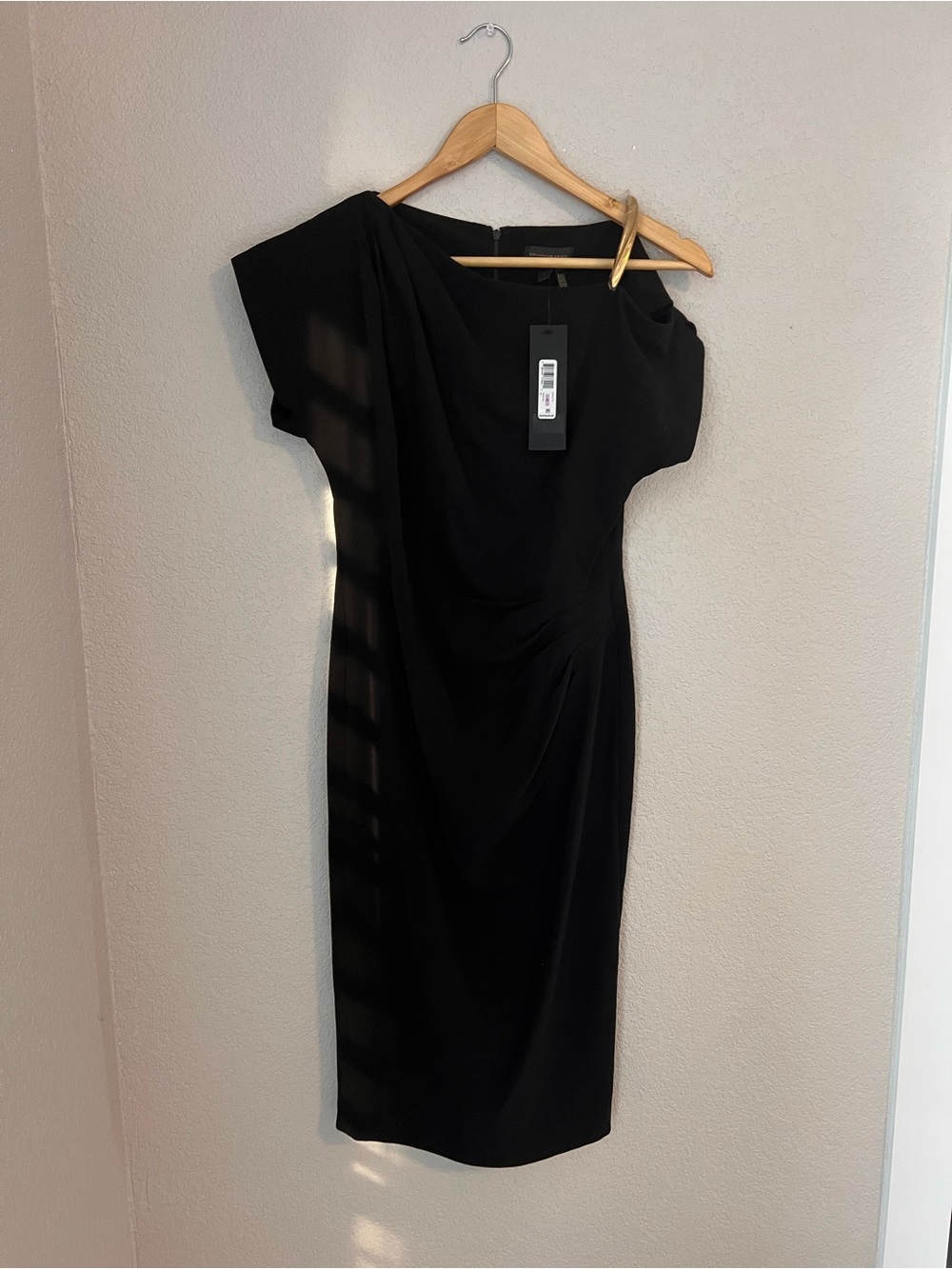 Donna Karan Black One-Shoulder Draped Midi Dress